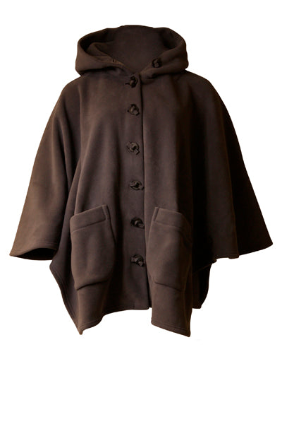 Boris Industries fleece poncho met capuchon en knopen voor mouwen, beschikbaar in maten 38 t/m 60
