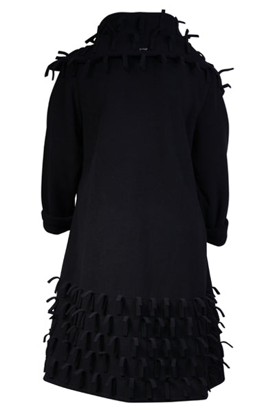 Boris Industries lange fleecejas met strookjes op de kraag en onderkant, geschikt voor maat 48.