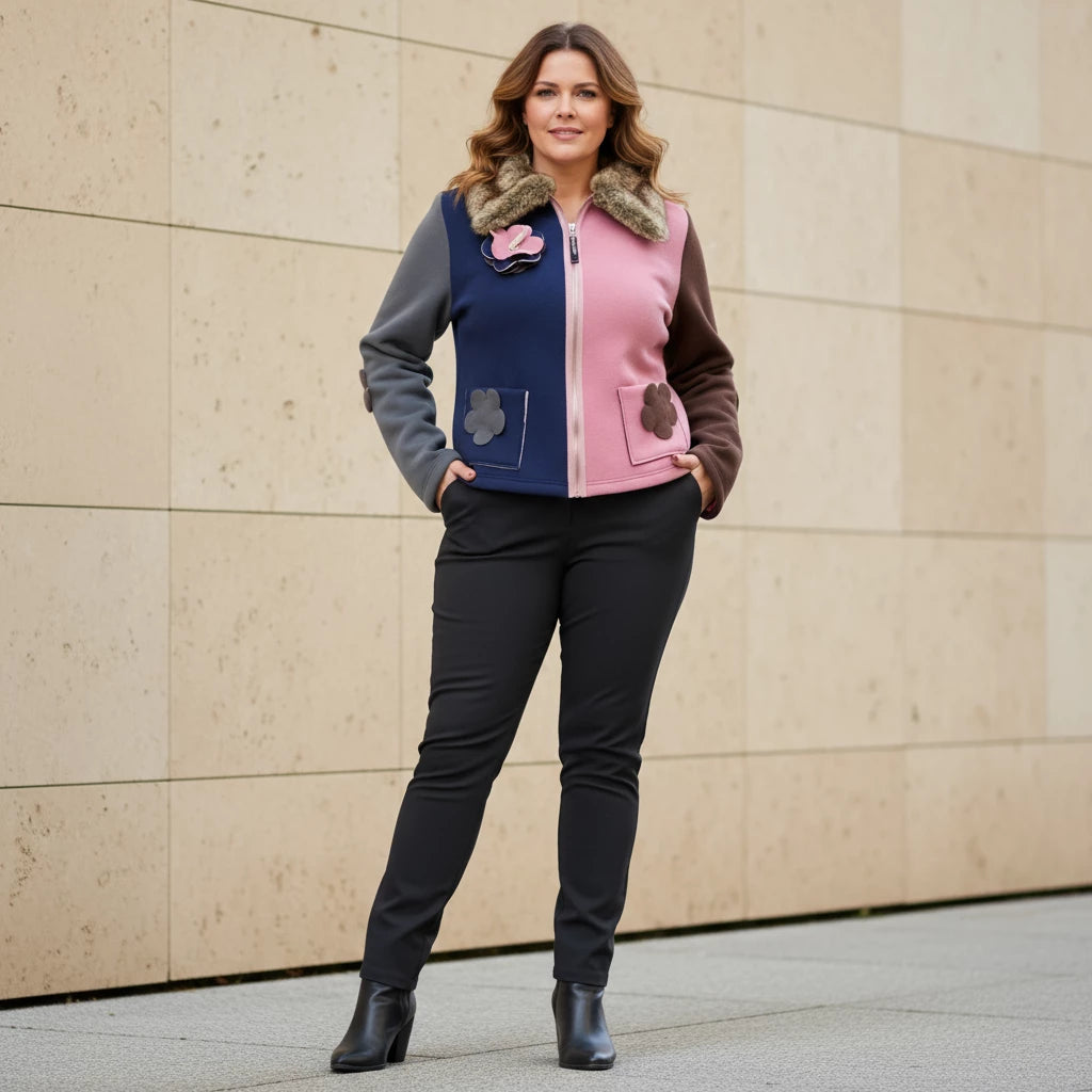 Fleece jasje met bontkraag en patchwork – Boris Industries