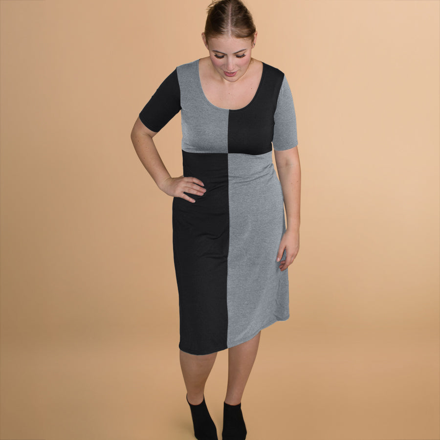 Jurk Met Vlakken En Korte Mouw In Lyocellmix – Boris Industries