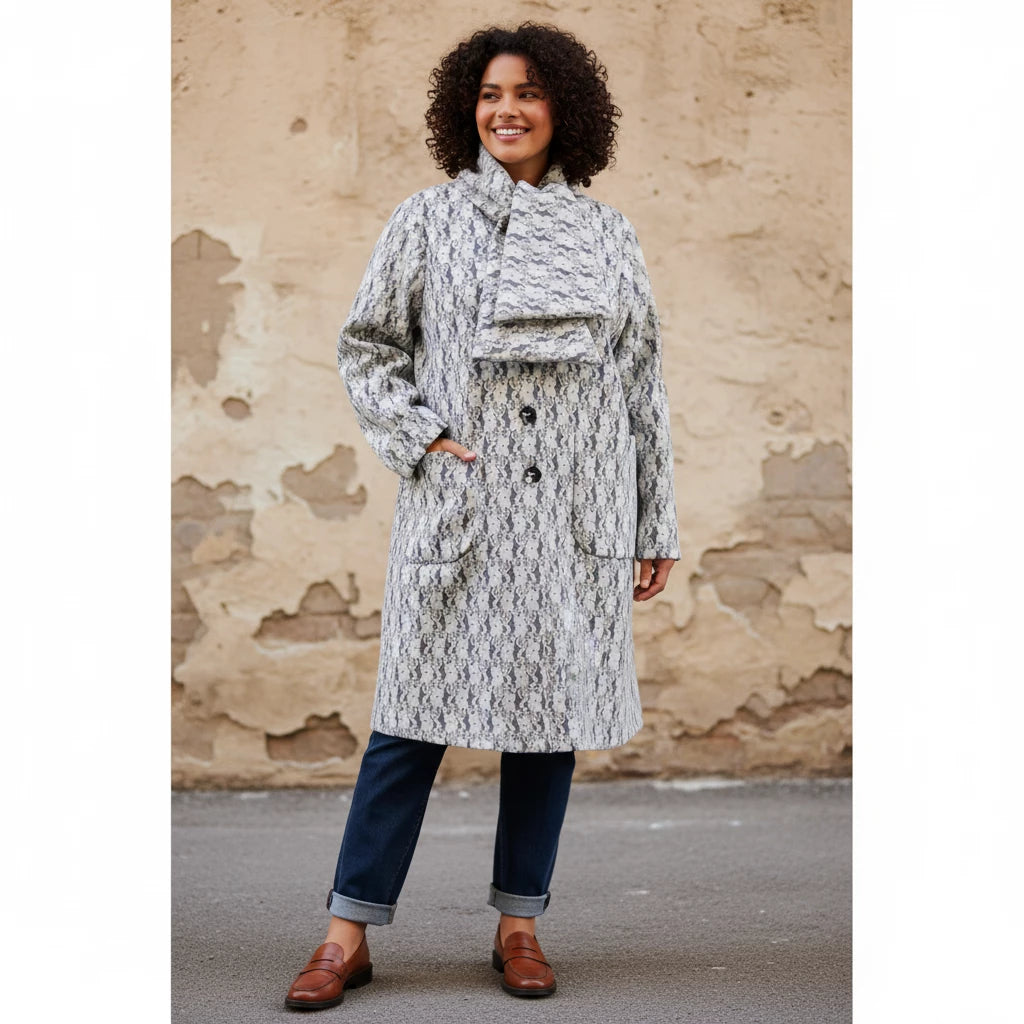 Halflange Jas Met Sjaalkraag En Kant – Boris Industries