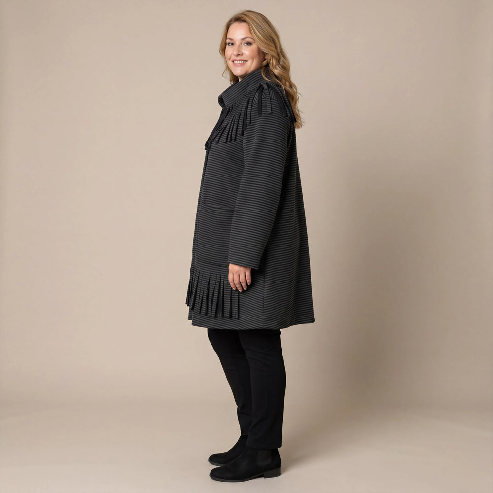 Jas van fleece met franje-kraag, knielang – Boris Industries