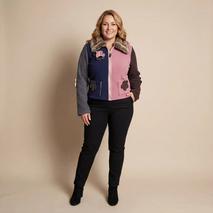 Fleece jasje met bontkraag en patchwork – Boris Industries