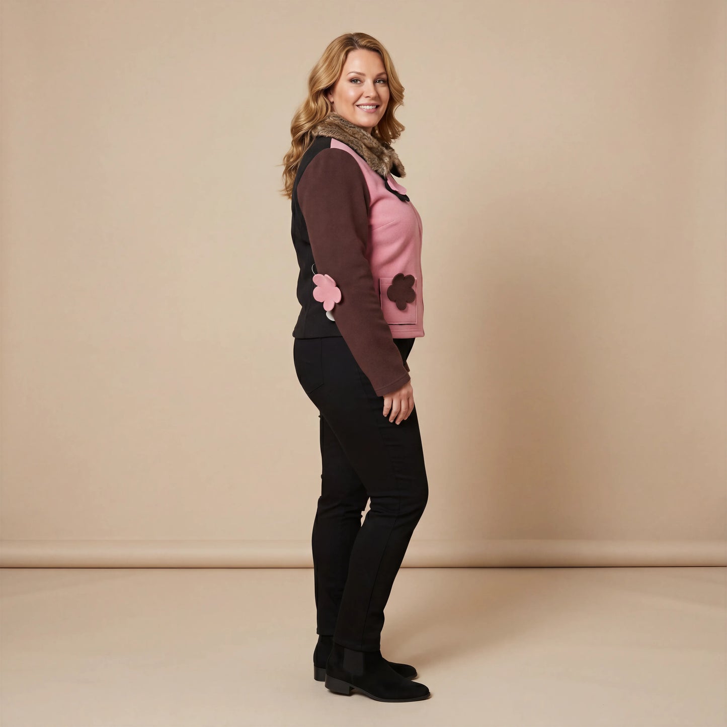 Fleece jasje met bontkraag en patchwork – Boris Industries