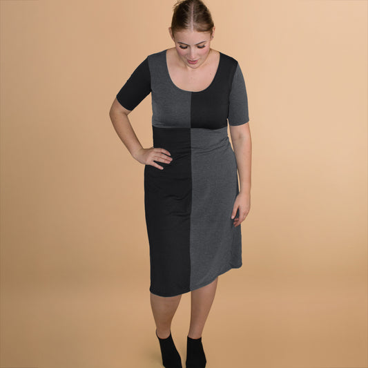 Jurk Met Vlakken En Korte Mouw In Lyocellmix – Boris Industries