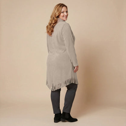 Boris Industries Long Poncho Pull avec Franges et Col