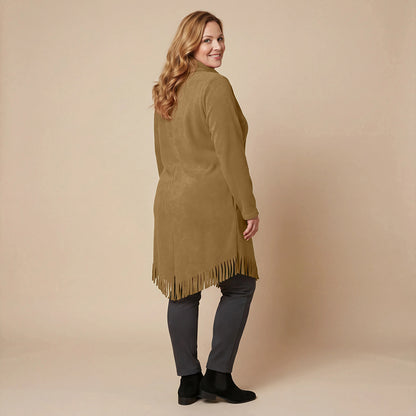 Boris Industries Long Poncho Pull avec Franges et Col