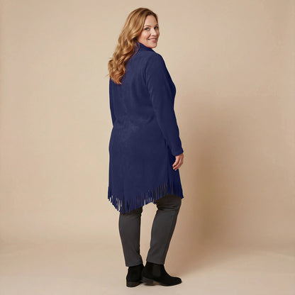 Boris Industries Long Poncho Pull avec Franges et Col