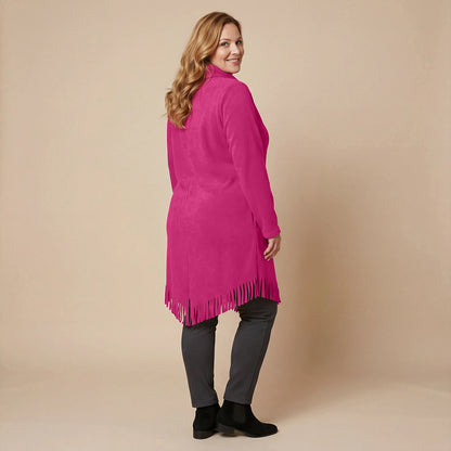 Boris Industries Long Poncho Pull avec Franges et Col