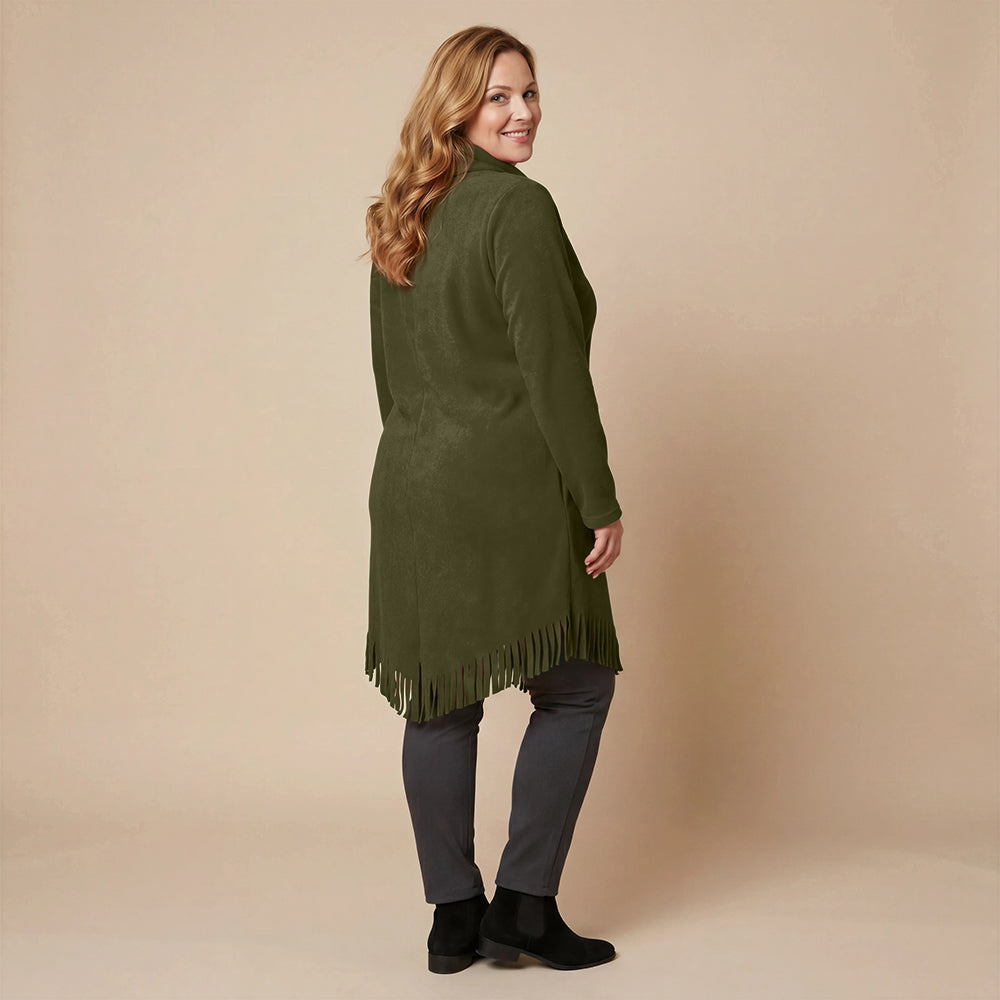 Boris Industries Long Poncho Pull avec Franges et Col
