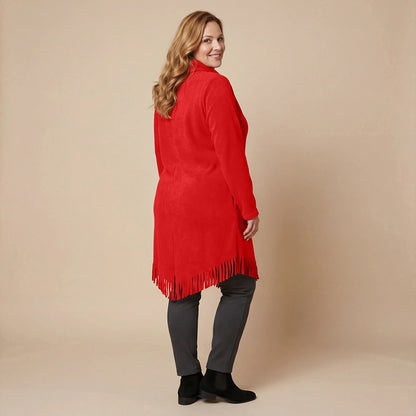 Boris Industries Long Poncho Pull avec Franges et Col