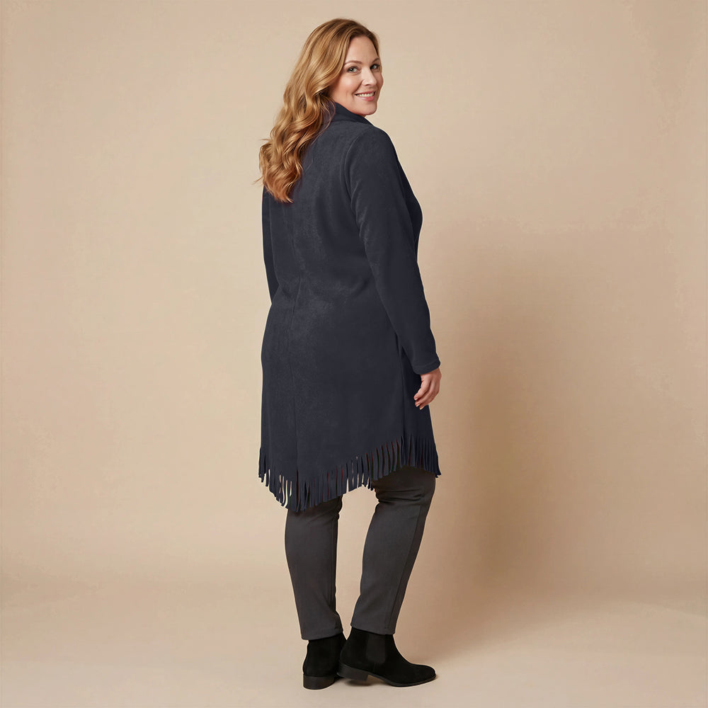 Boris Industries Long Poncho Pull avec Franges et Col