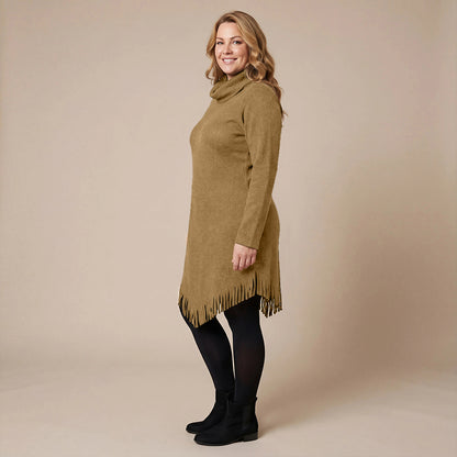 Boris Industries Long Poncho Pull avec Franges et Col