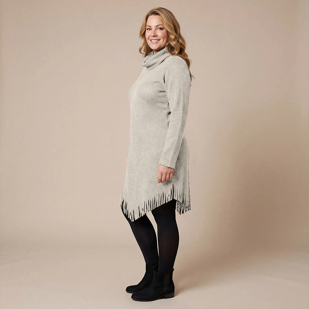 Boris Industries Long Poncho Pull avec Franges et Col