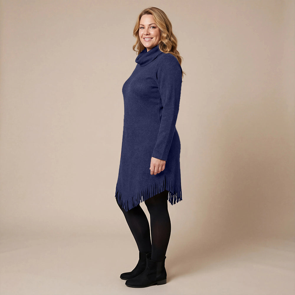 Boris Industries Long Poncho Pull avec Franges et Col