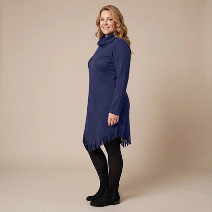 Boris Industries Long Poncho Pull avec Franges et Col