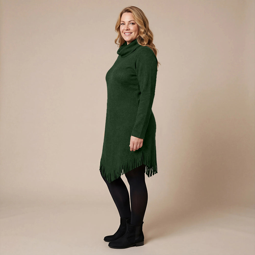 Boris Industries Long Poncho Pull avec Franges et Col