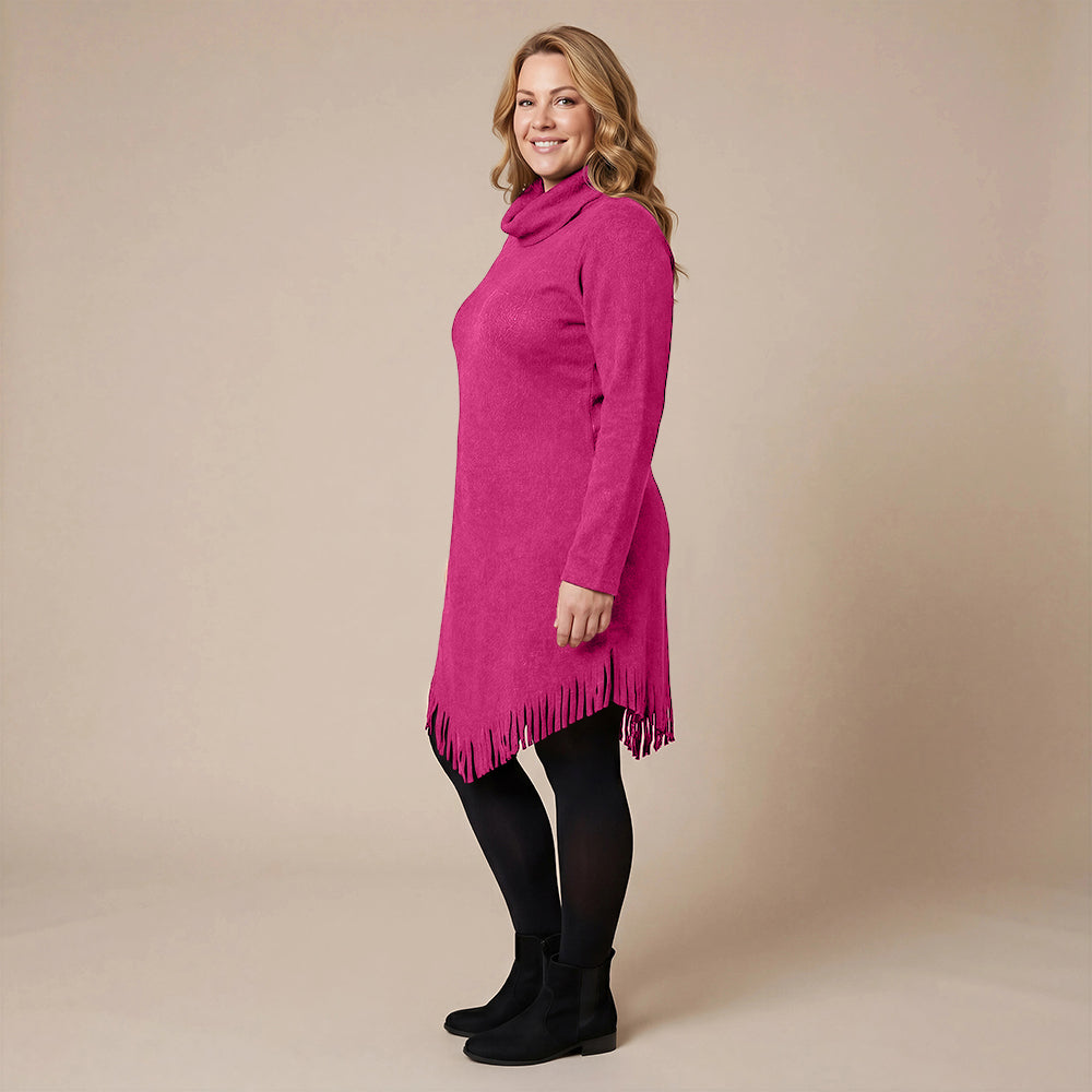 Boris Industries Long Poncho Pull avec Franges et Col