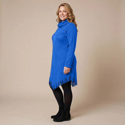 Boris Industries Long Poncho Pull avec Franges et Col