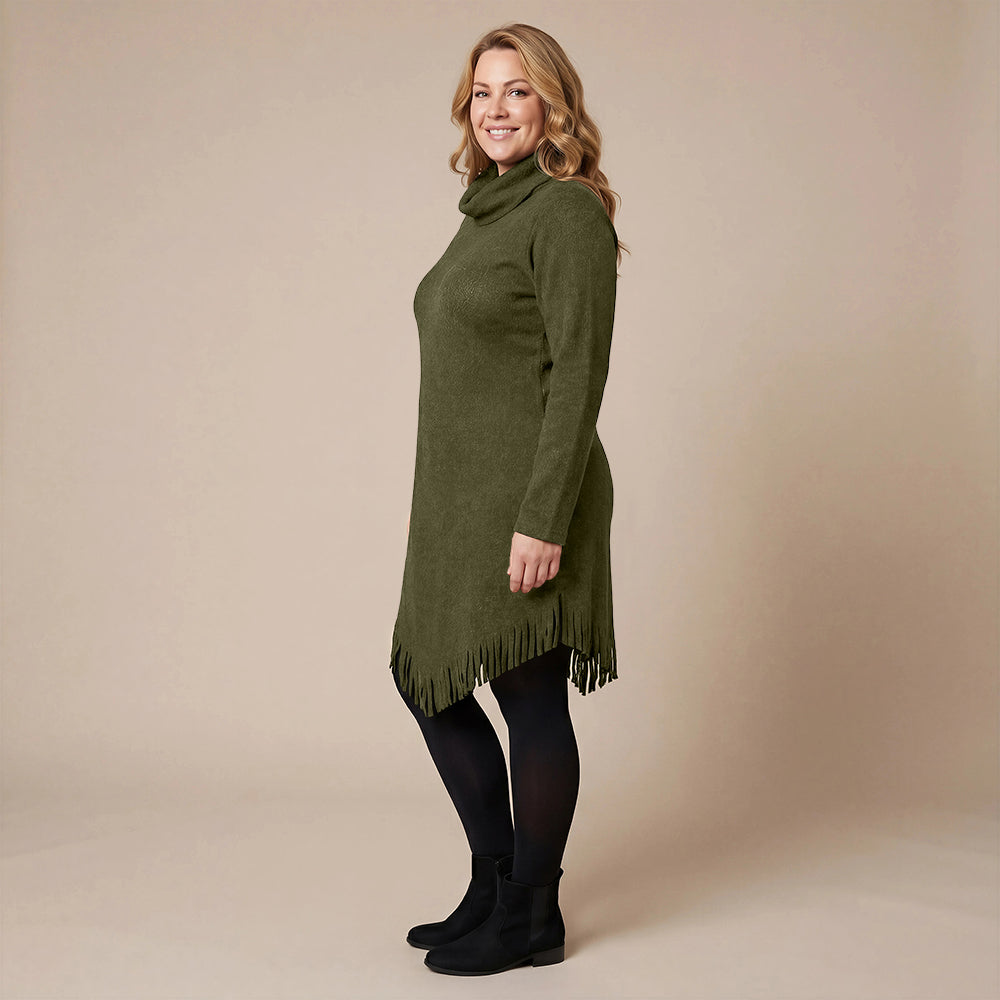 Boris Industries Long Poncho Pull avec Franges et Col