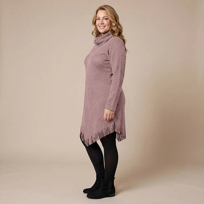 Boris Industries Long Poncho Pull avec Franges et Col