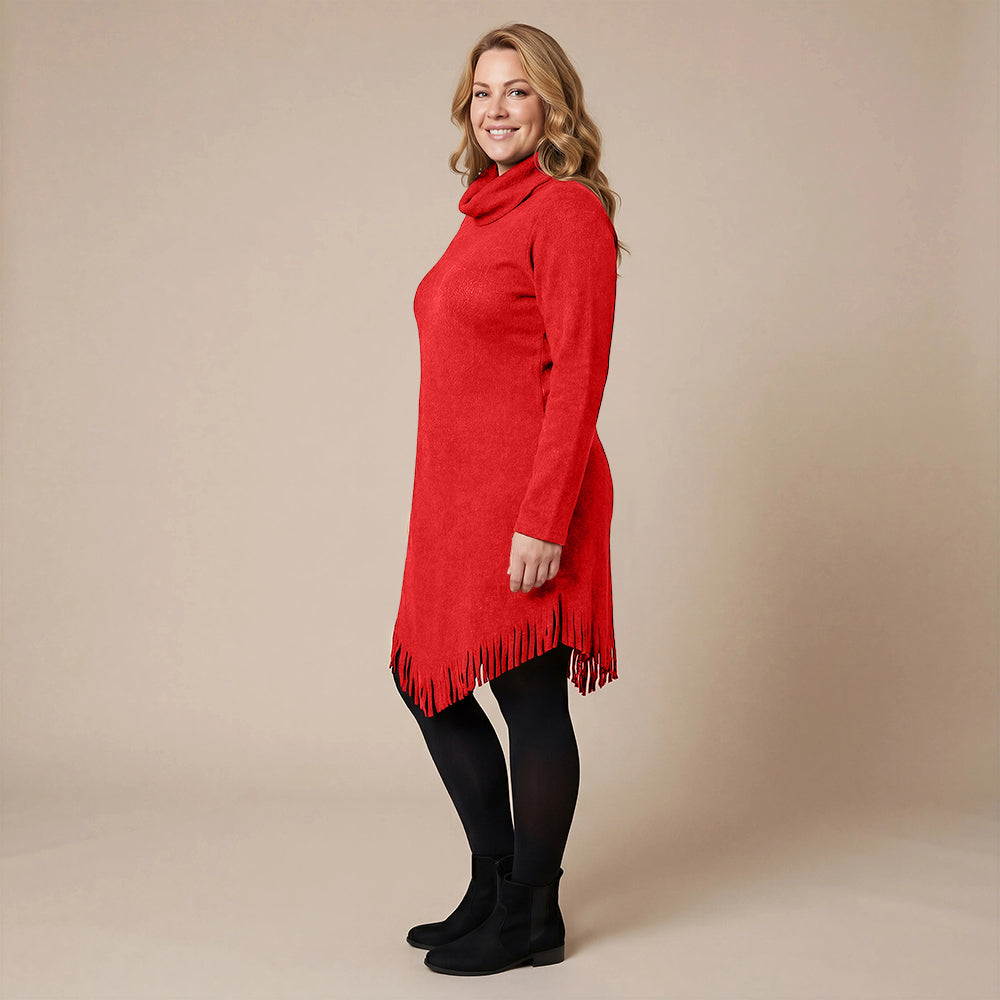 Boris Industries Long Poncho Pull avec Franges et Col