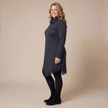 Boris Industries Long Poncho Pull avec Franges et Col