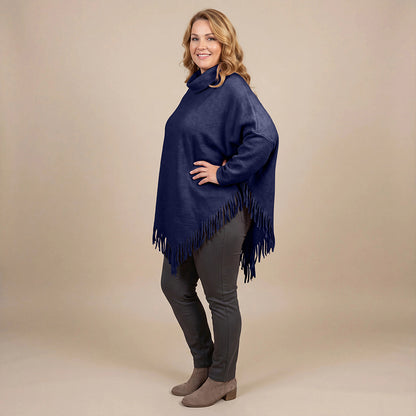 Boris Industries Poncho Pull avec Col et Franges