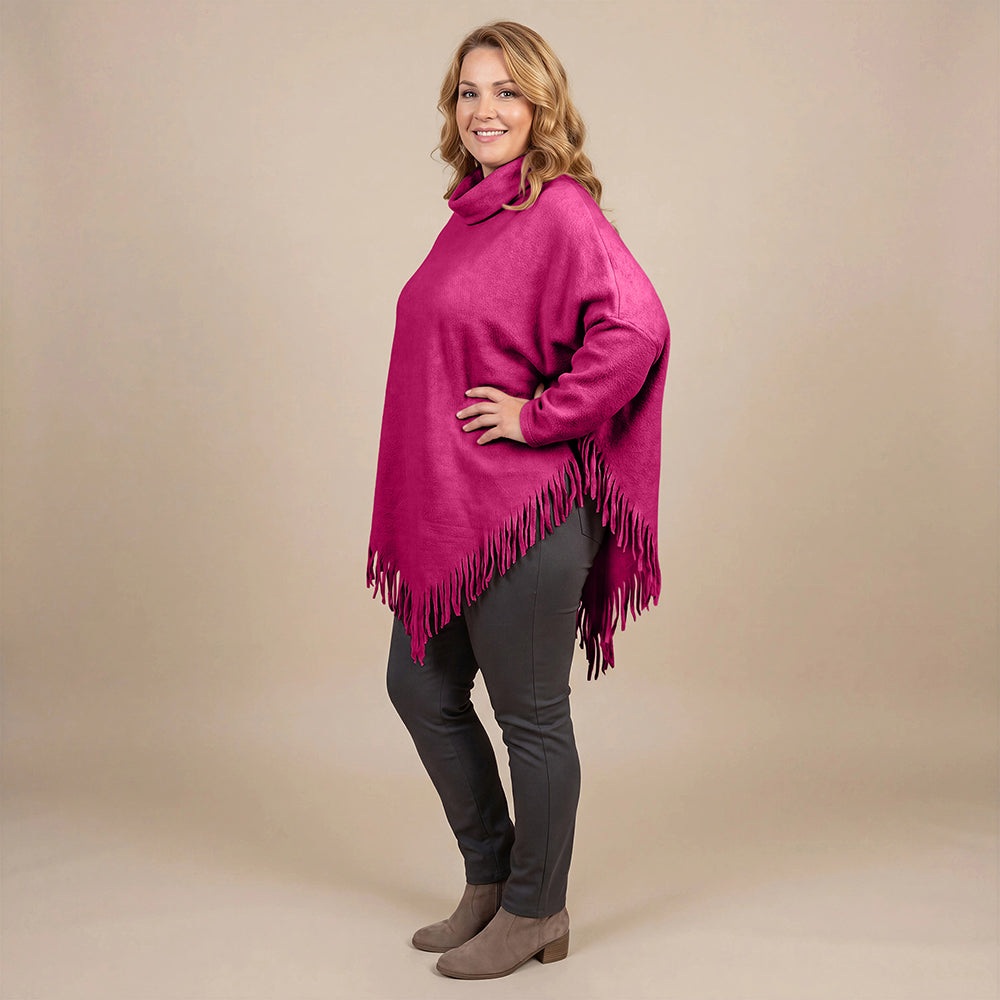 Boris Industries Poncho Pull avec Col et Franges