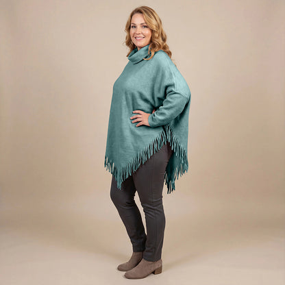 Boris Industries Poncho Pull avec Col et Franges