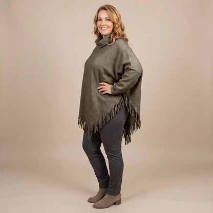 Boris Industries Poncho Pull avec Col et Franges